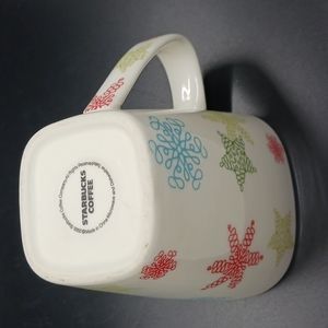 Starbucks Square Holiday Christmas 2006 Mug 12 Oz. White With Stars & Snowflakes